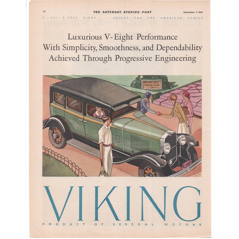 General Motors Viking Car Advertisement Vintage 1929 Automobilia V-Eight V-8